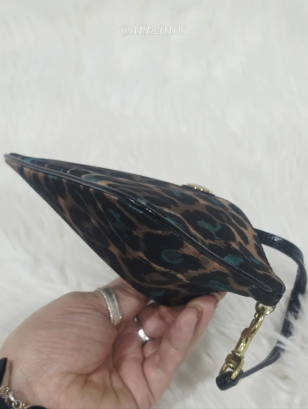 Coach Leopard Print Wristlet Zip Pouch Brown Teal Small Bag